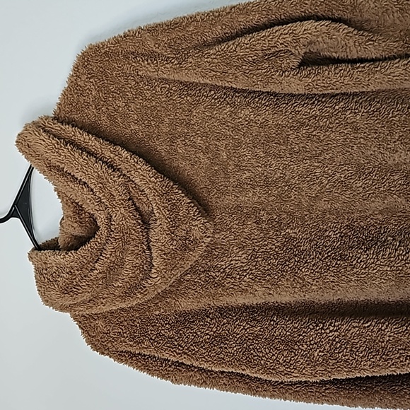 SHEIN Sherpa Long Sleeve Half Zip Teddy Hoodie w Kangaroo Pouch Brown Black XS - Picture 6 of 12